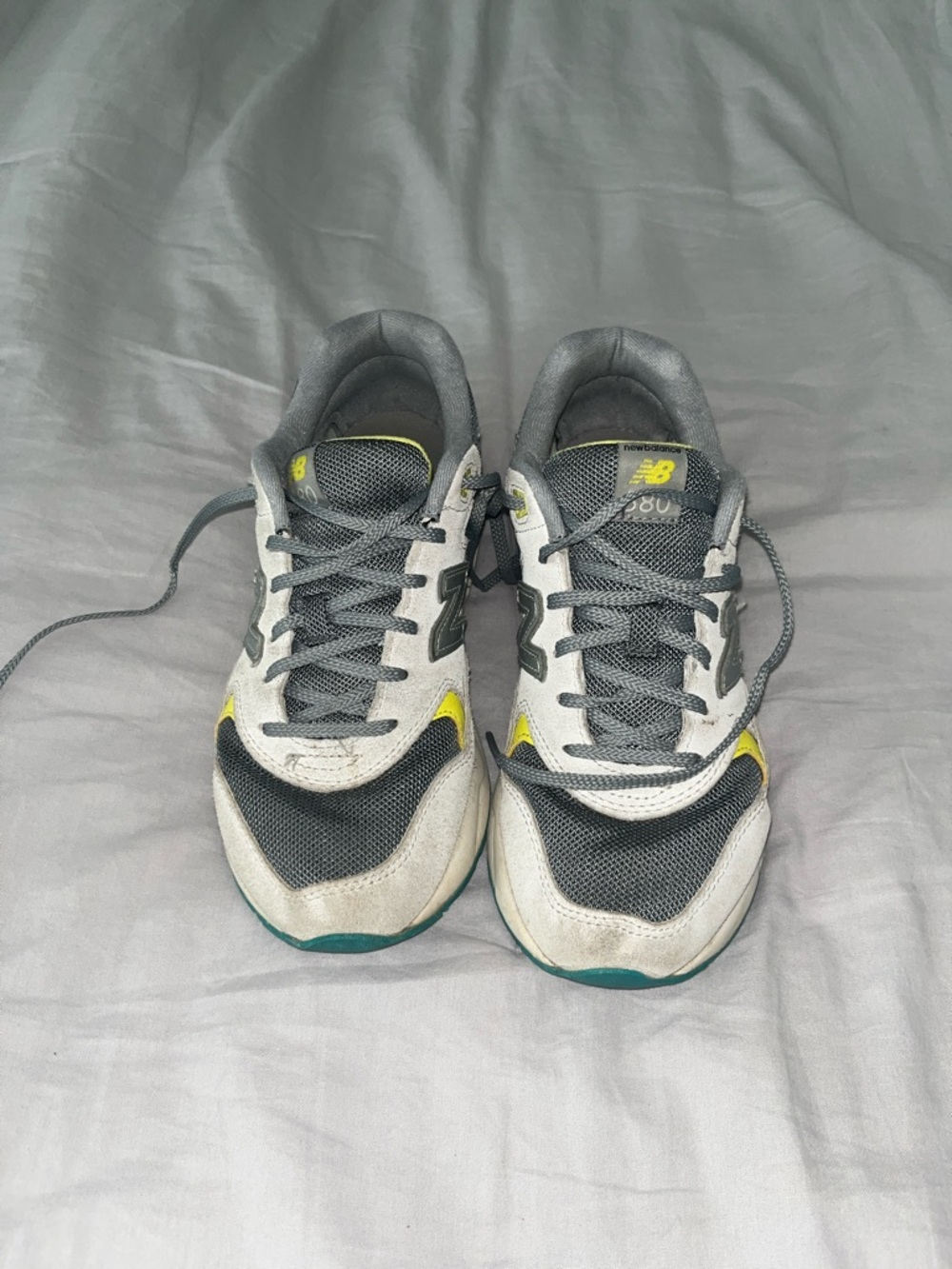 New Balance Gray White Sneakers with Yellow Accents